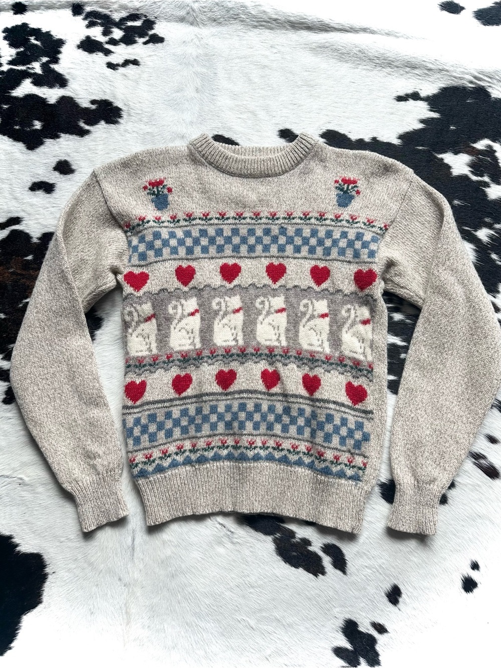 Vintage Eddie Bauer Wool Cat Sweater Tan Medium